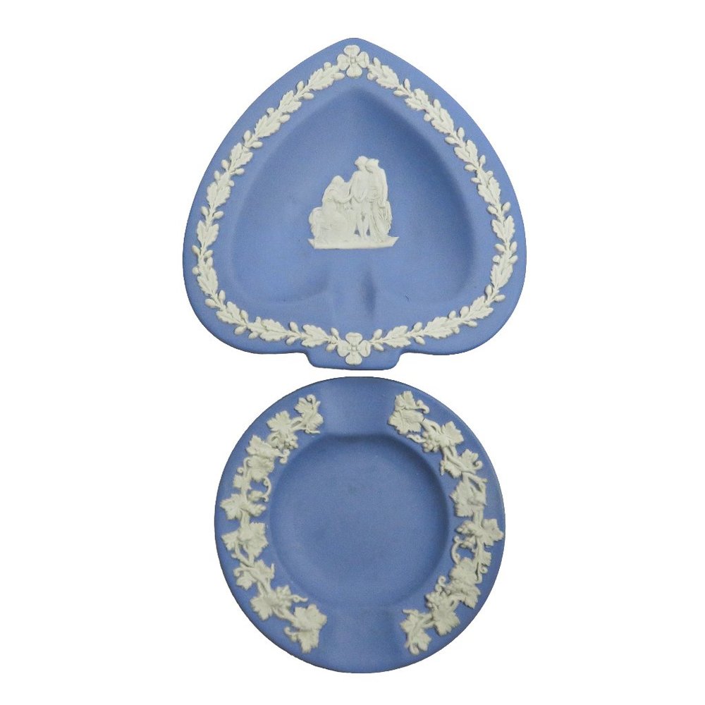 TWO (2) Vintage 80's WEDGWOOD Blue Jasperware Ashtray Trinket Dishes